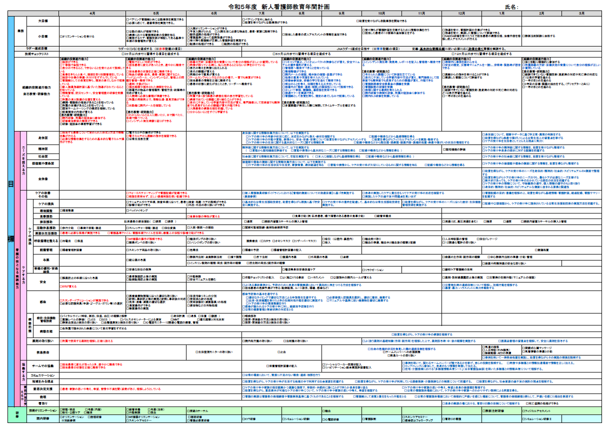 新人看護師教育年間計画
